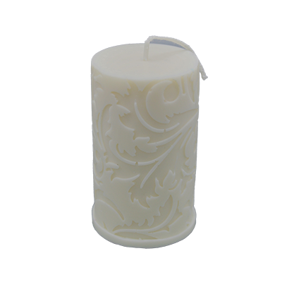 Thick Embossed Pillar Candle 11 cm &ndash; Leaves, Handcrafted from Rapeseed Wax